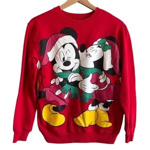 Disney Red Mickey and Minnie Holiday Crewneck Sweatshirt S Like New Festive Cute